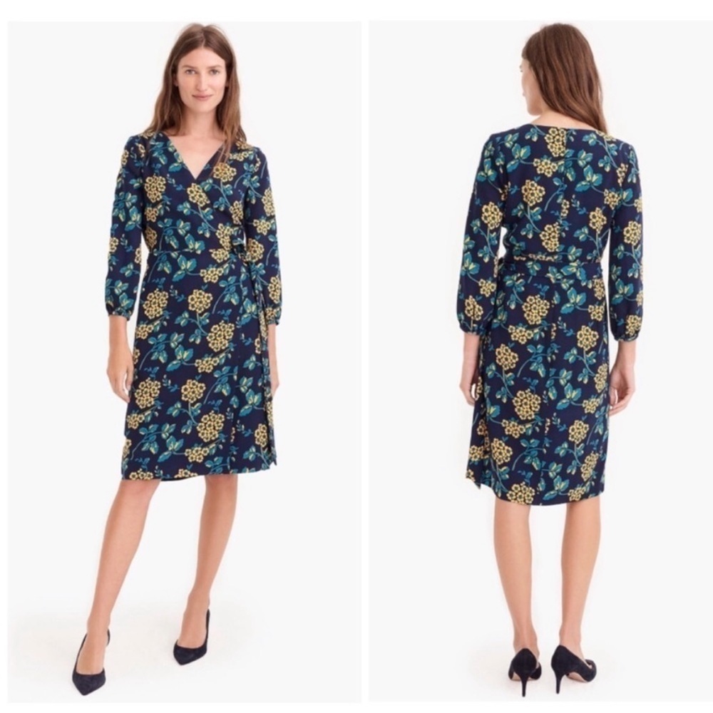 J.Crew Golden Floral Wrap Dress in 365 Crepe Size 10